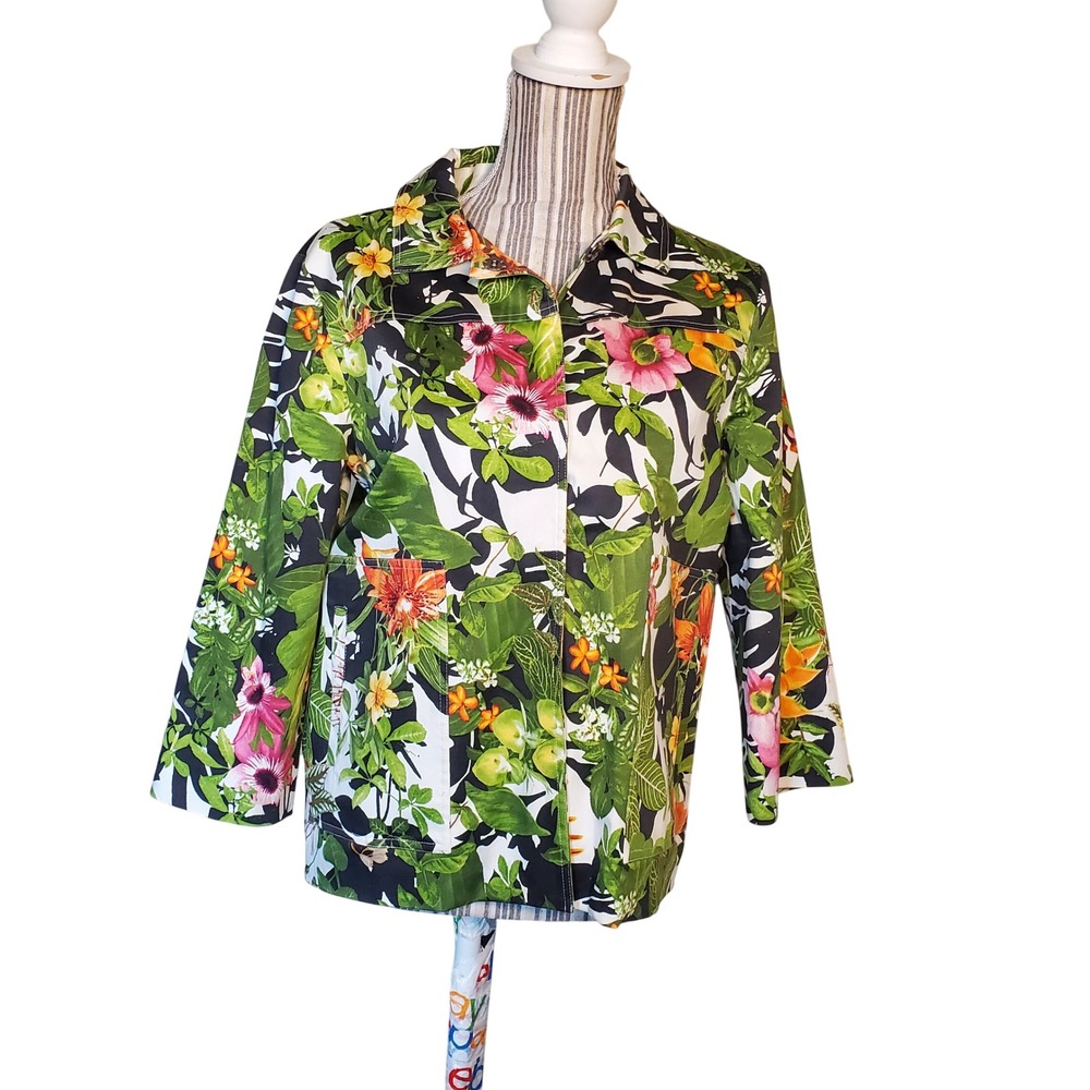 6 by Six Women's Tropical Floral Print Lightweight Jacket Multicolor cotton sz S